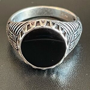 Round black obsidian S925 silver ring size 10.5